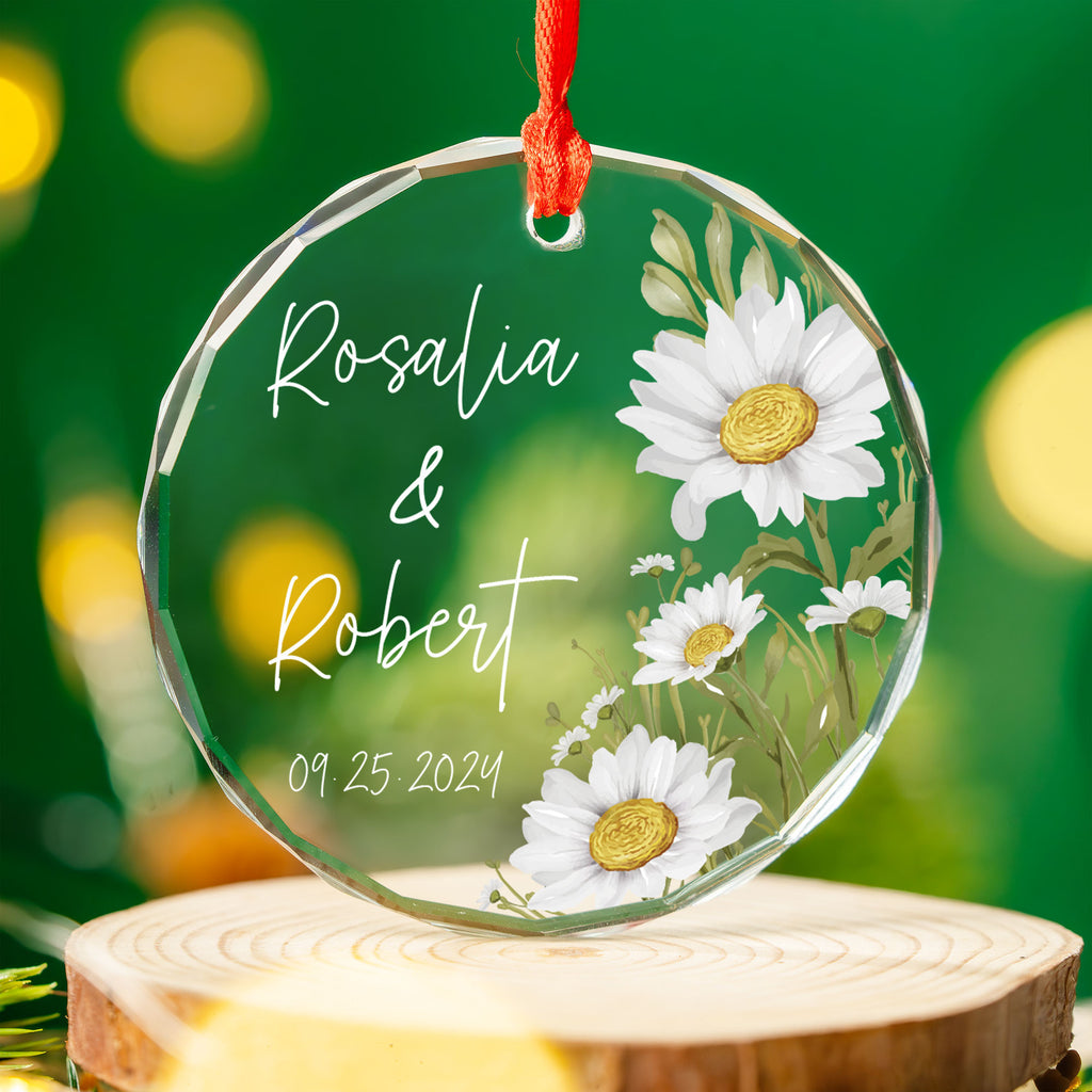 Personalized Daisy Engagement Glass Christmas Ornament, Custom Engagement Gift - image 8