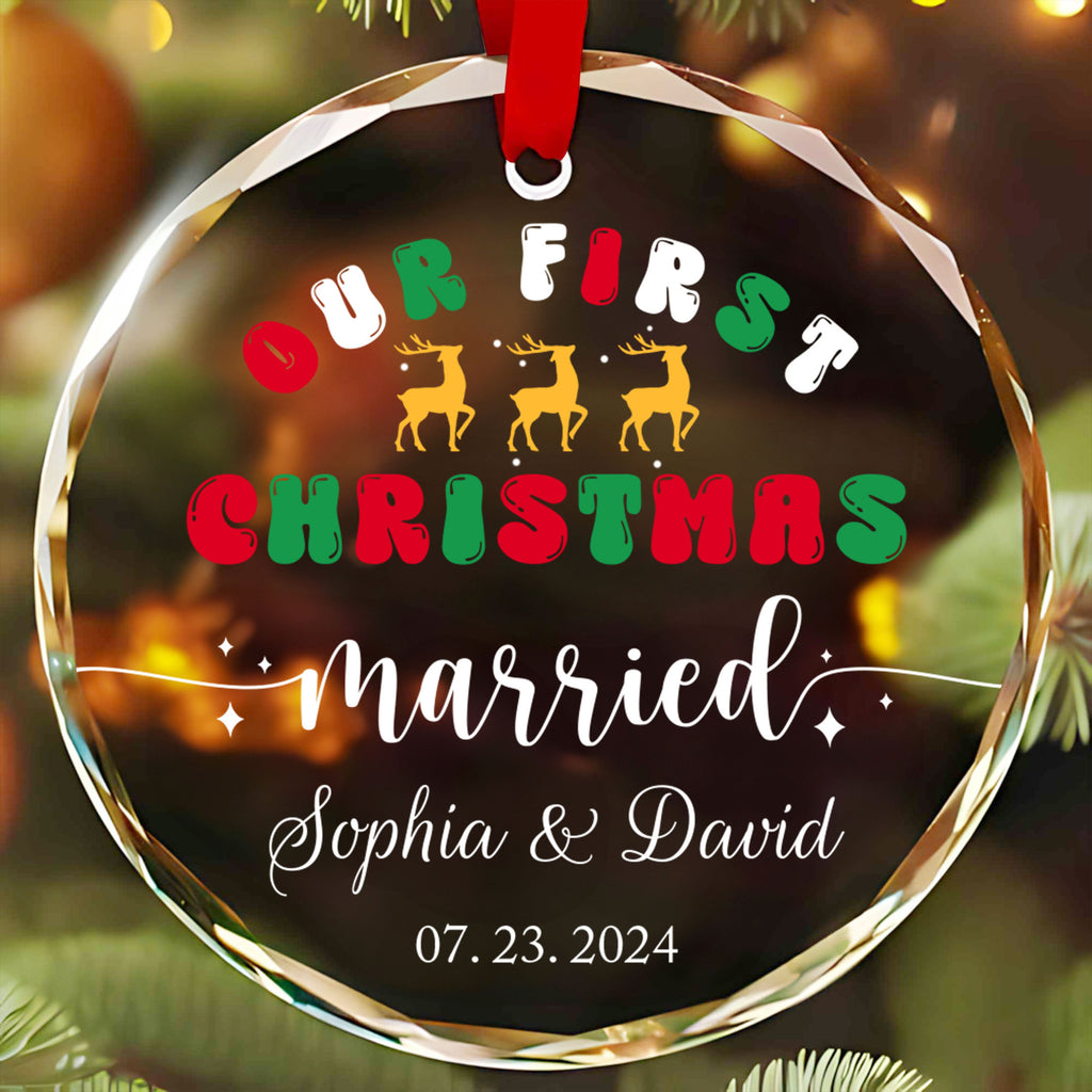 Personalized First Christmas as Mr and Mrs Glass Ornament, Engaged or Married Gift