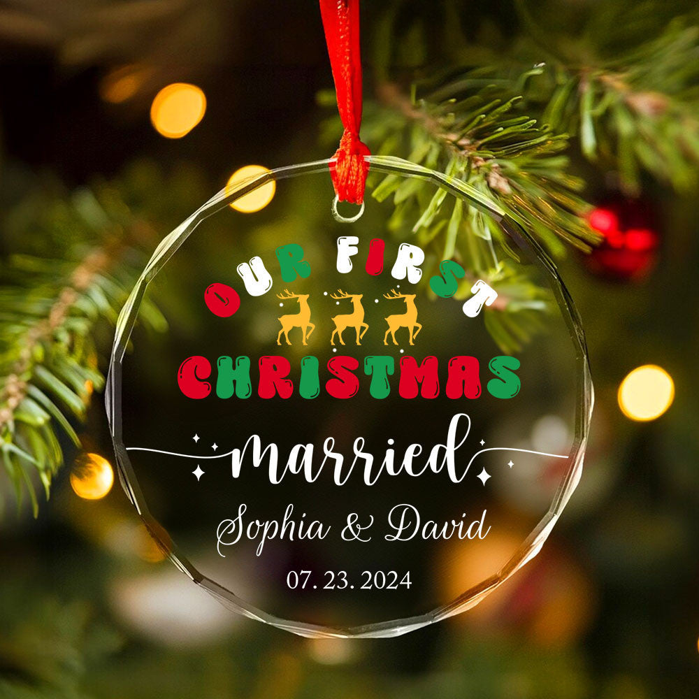 Personalized First Christmas as Mr and Mrs Glass Ornament, Engaged or Married Gift - image 2