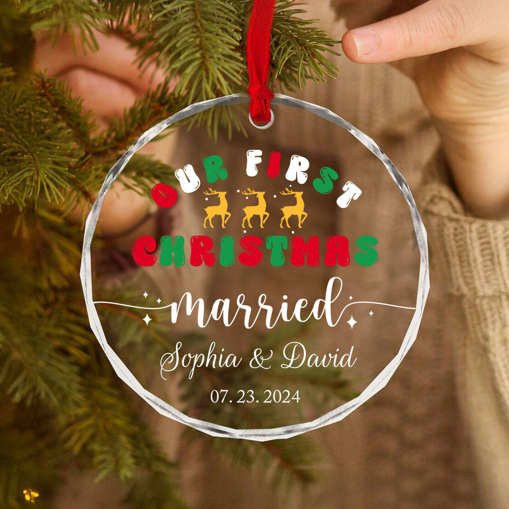 Personalized First Christmas as Mr and Mrs Glass Ornament, Engaged or Married Gift - image 4
