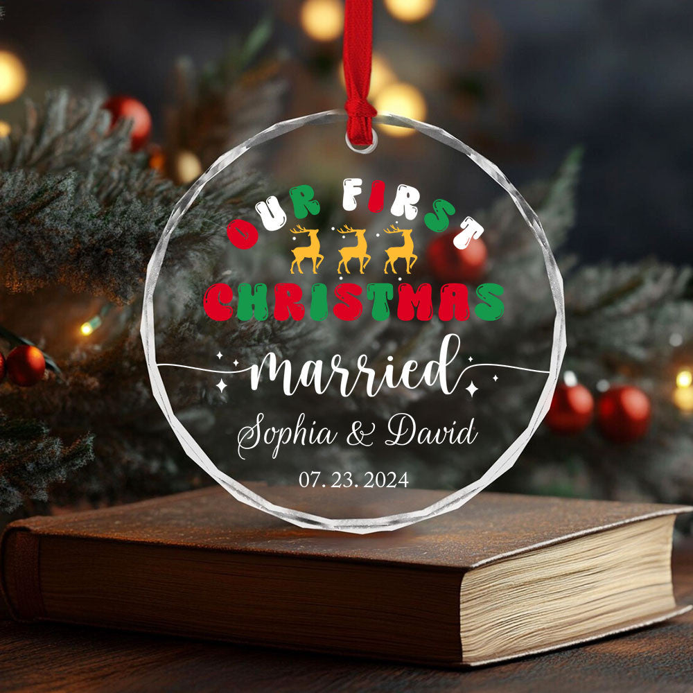 Personalized First Christmas as Mr and Mrs Glass Ornament, Engaged or Married Gift - image 6