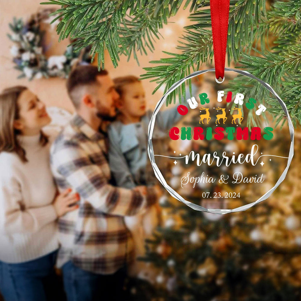 Personalized First Christmas as Mr and Mrs Glass Ornament, Engaged or Married Gift - image 7