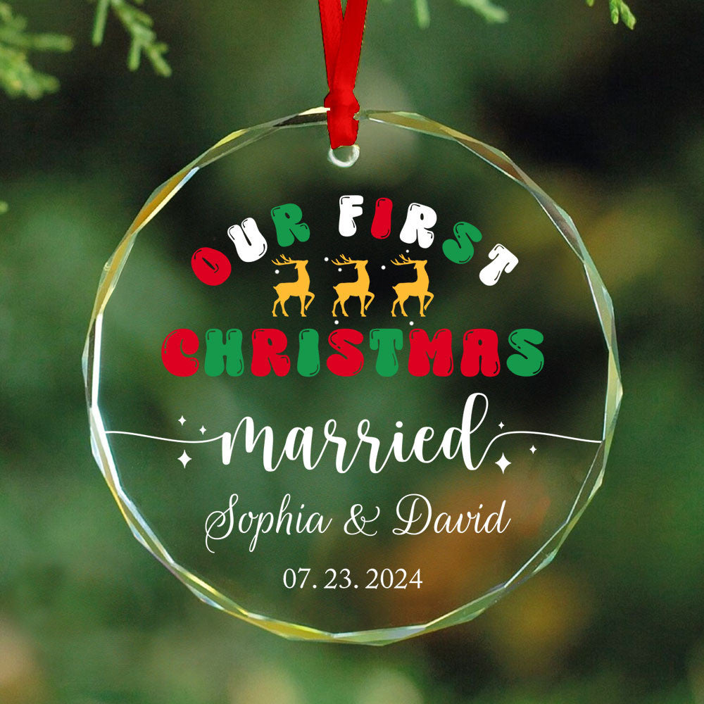 Personalized First Christmas as Mr and Mrs Glass Ornament, Engaged or Married Gift - image 3