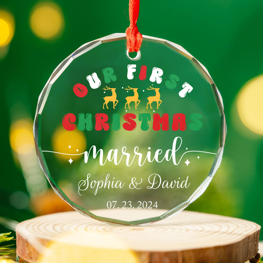 Personalized First Christmas as Mr and Mrs Glass Ornament, Engaged or Married Gift - image 8