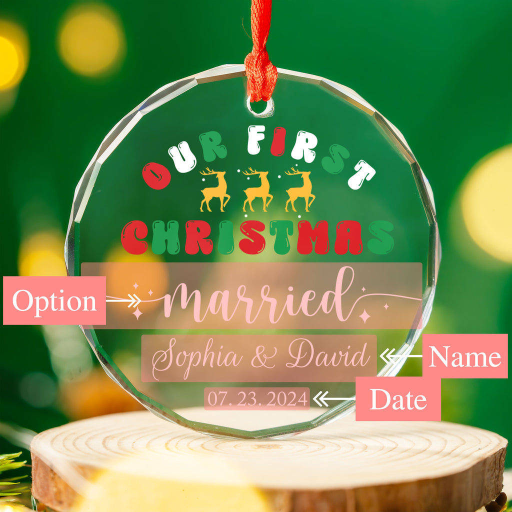 Personalized First Christmas as Mr and Mrs Glass Ornament, Engaged or Married Gift - image 5