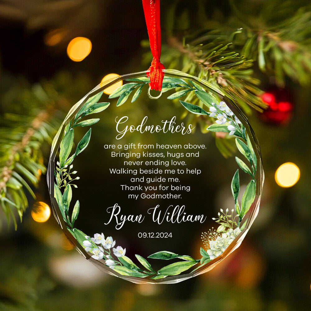 Personalized Baptism Glass Christmas Ornament, Godmother Gift - image 2
