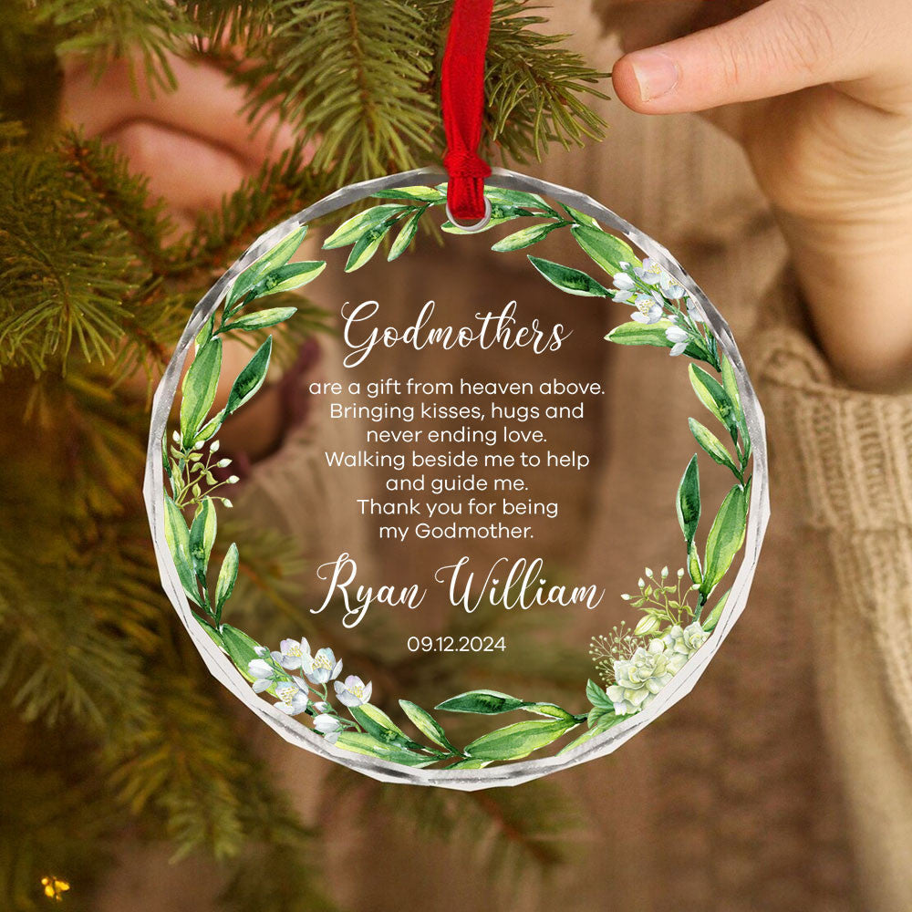 Personalized Baptism Glass Christmas Ornament, Godmother Gift - image 3