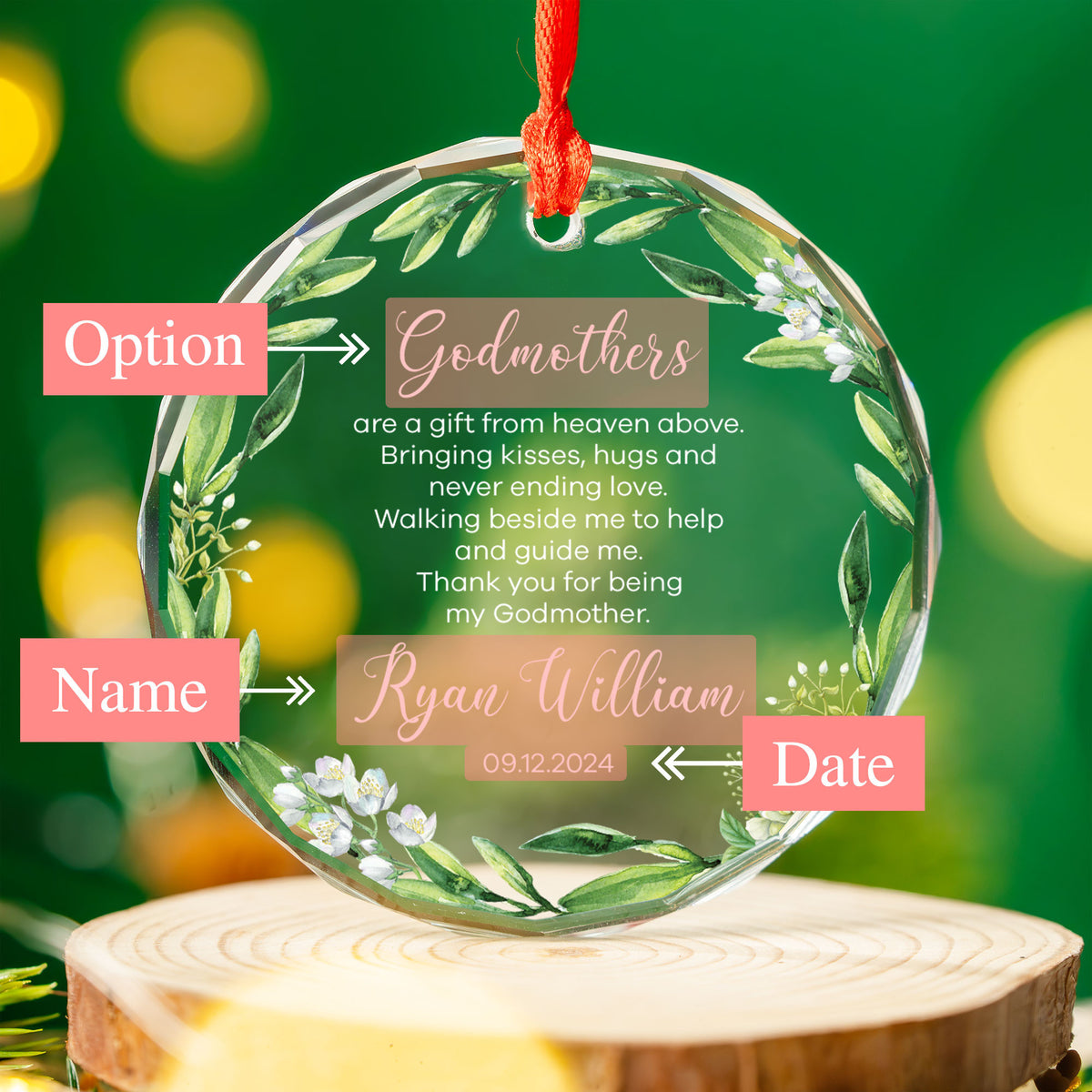 Personalized Baptism Glass Christmas Ornament, Godmother Gift - image 5