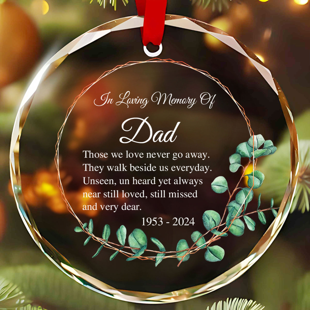 Personalized Memorial Glass Christmas Ornament, Loss of Father Sympathy Gift - image 3