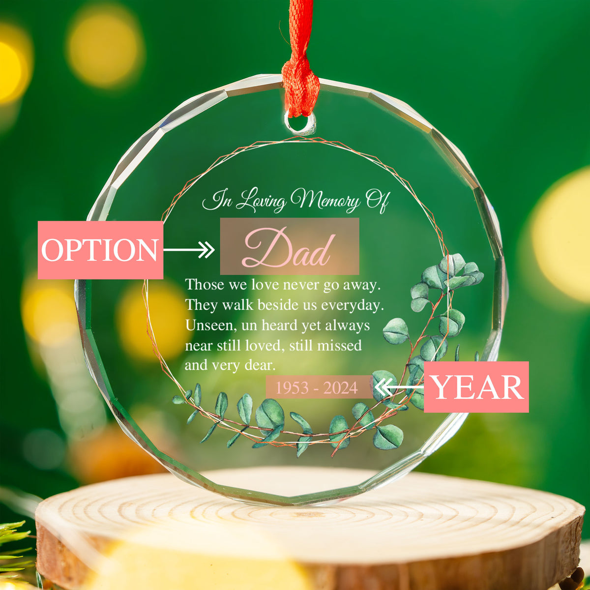Personalized Memorial Glass Christmas Ornament, Loss of Father Sympathy Gift - image 5