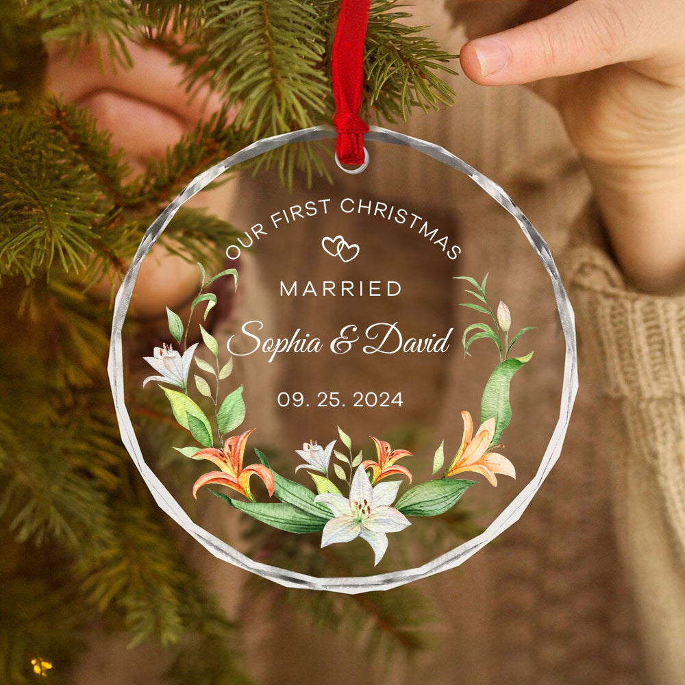 Personalized Floral Engagement Together Glass Christmas Ornament, Couples Gift - image 3