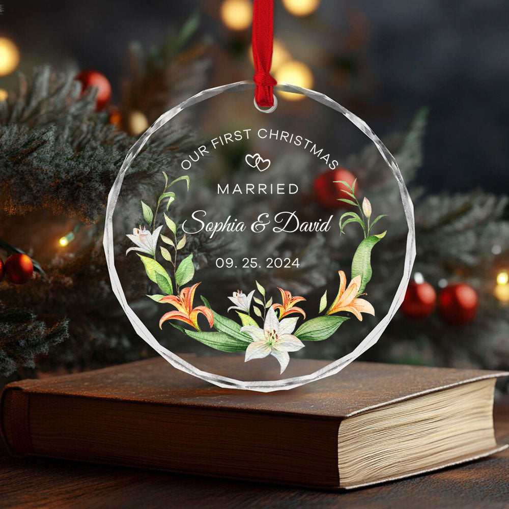 Personalized Floral Engagement Together Glass Christmas Ornament, Couples Gift - image 5