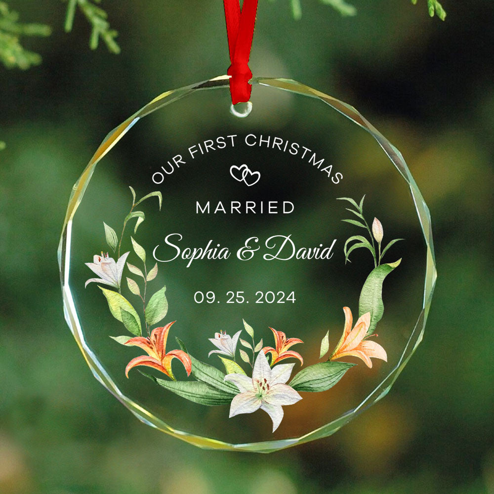 Personalized Floral Engagement Together Glass Christmas Ornament, Couples Gift - image 4