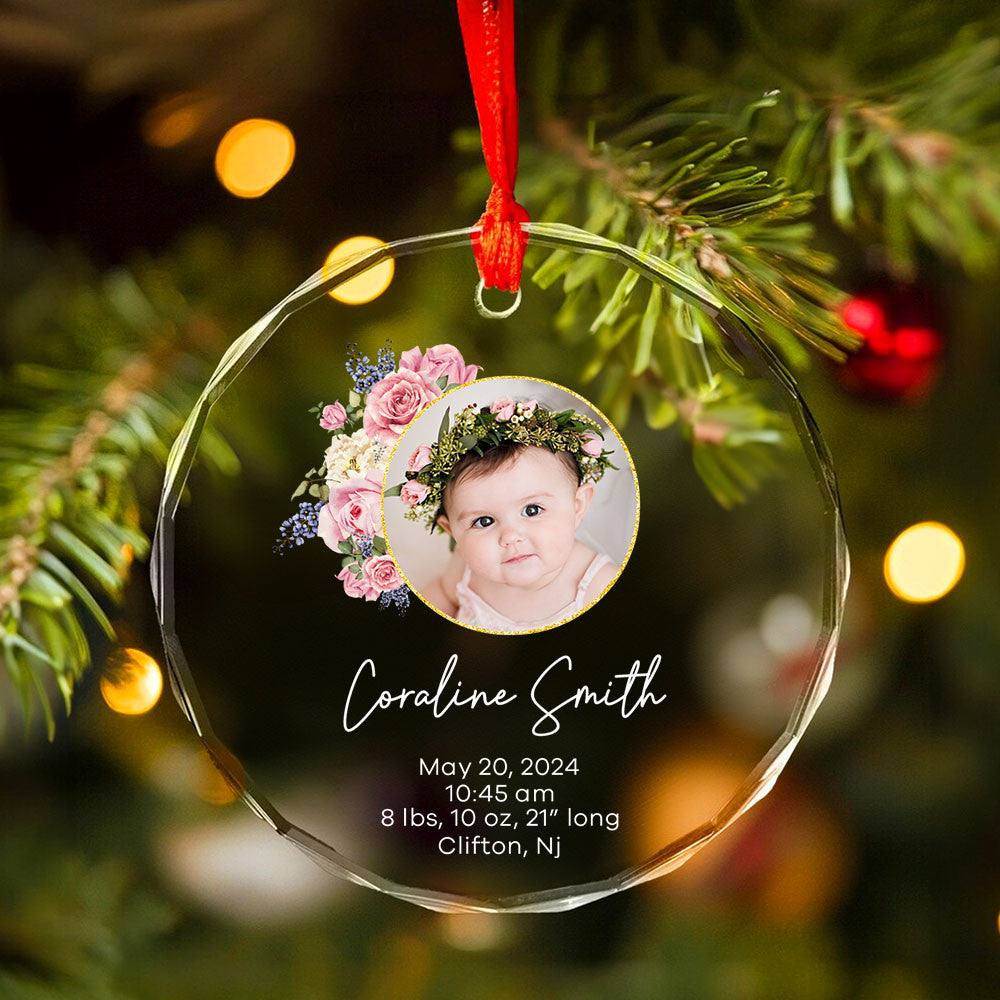 Personalized Birth Stats Baby Info Glass Christmas Ornament, New Baby Gift - image 2