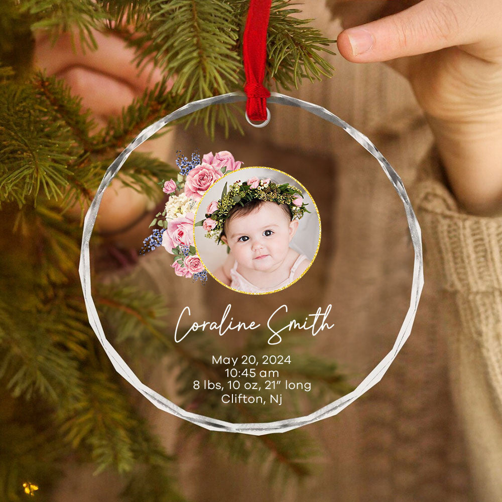 Personalized Birth Stats Baby Info Glass Christmas Ornament, New Baby Gift - image 3