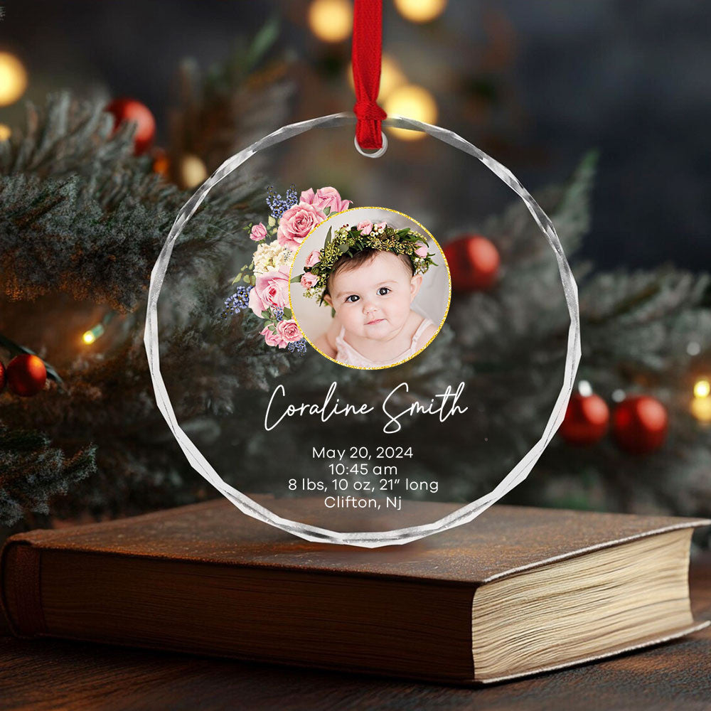 Personalized Birth Stats Baby Info Glass Christmas Ornament, New Baby Gift - image 6