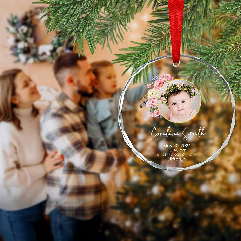 Personalized Birth Stats Baby Info Glass Christmas Ornament, New Baby Gift - image 7