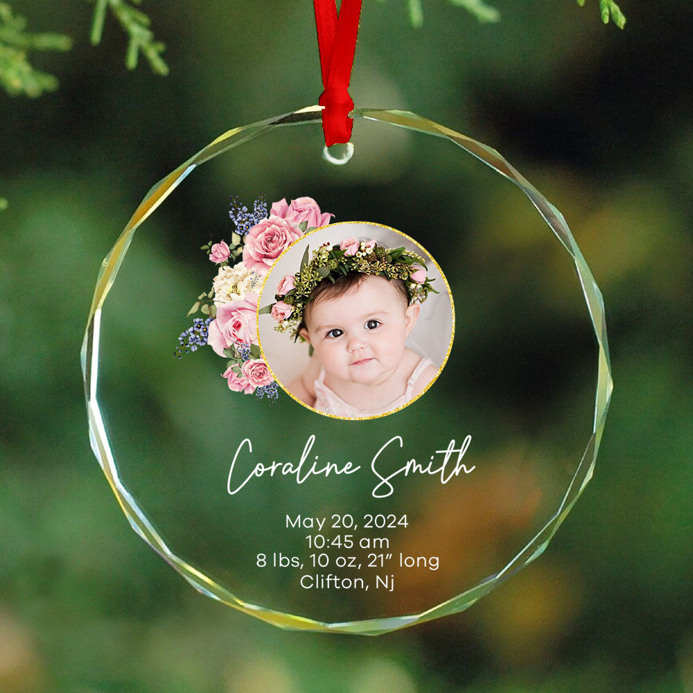 Personalized Birth Stats Baby Info Glass Christmas Ornament, New Baby Gift - image 4