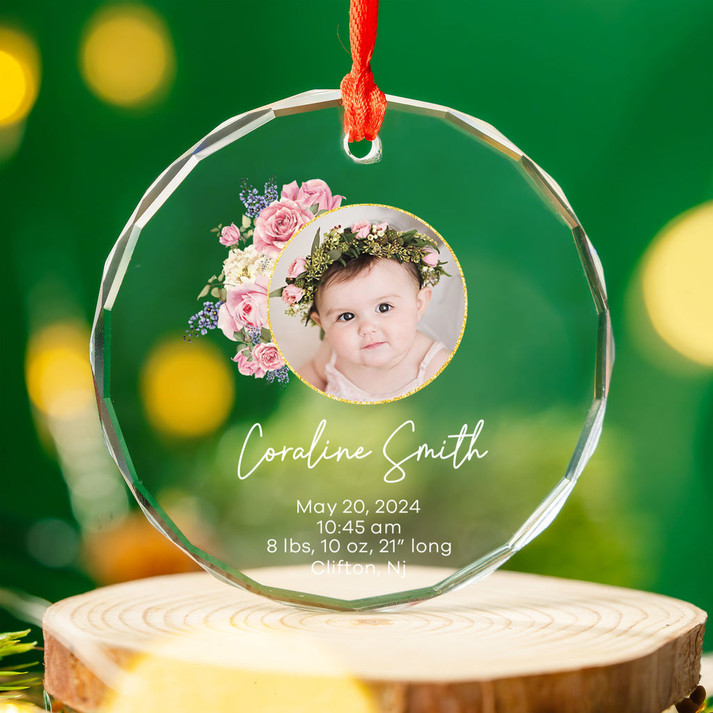 Personalized Birth Stats Baby Info Glass Christmas Ornament, New Baby Gift - image 8