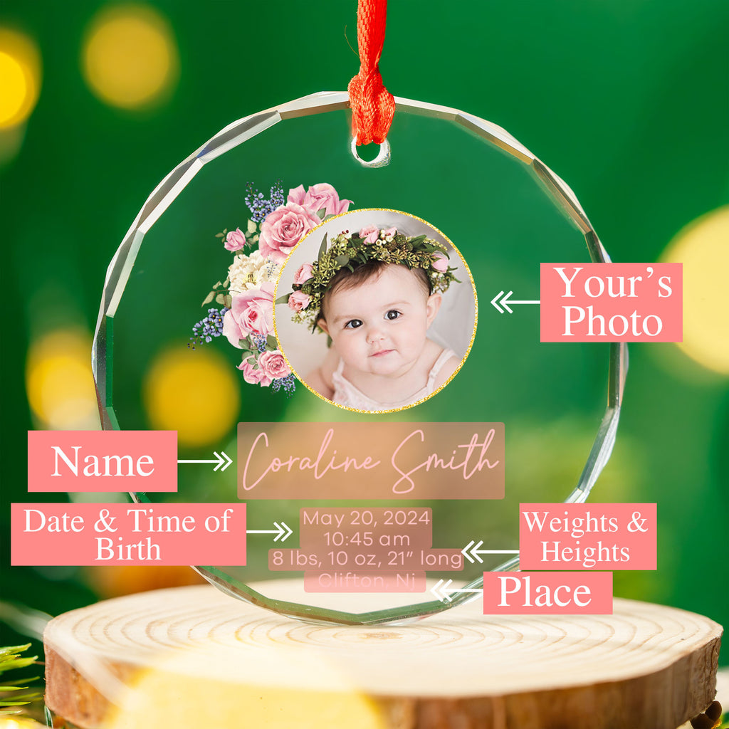 Personalized Birth Stats Baby Info Glass Christmas Ornament, New Baby Gift - image 5