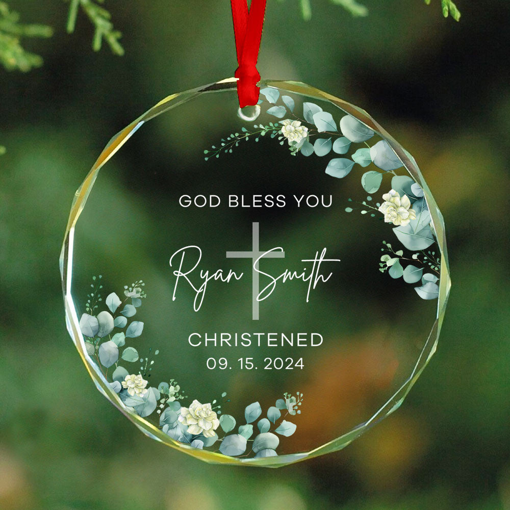 Personalized Baby Baptism Glass Christmas Ornament, Christening Keepsake Gift - image 2