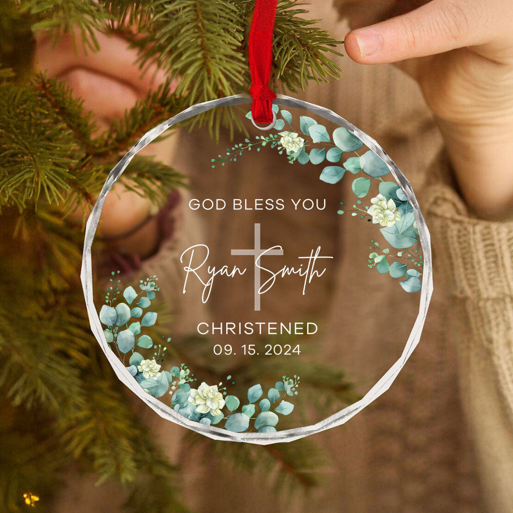 Personalized Baby Baptism Glass Christmas Ornament, Christening Keepsake Gift - image 3