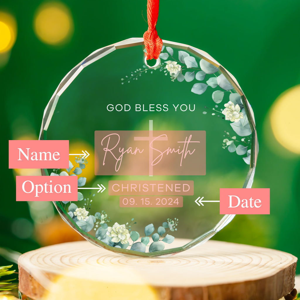 Personalized Baby Baptism Glass Christmas Ornament, Christening Keepsake Gift - image 5
