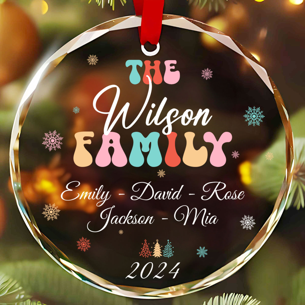 Personalized Family Glass Christmas Ornament, Xmas Tree Decoration Gift