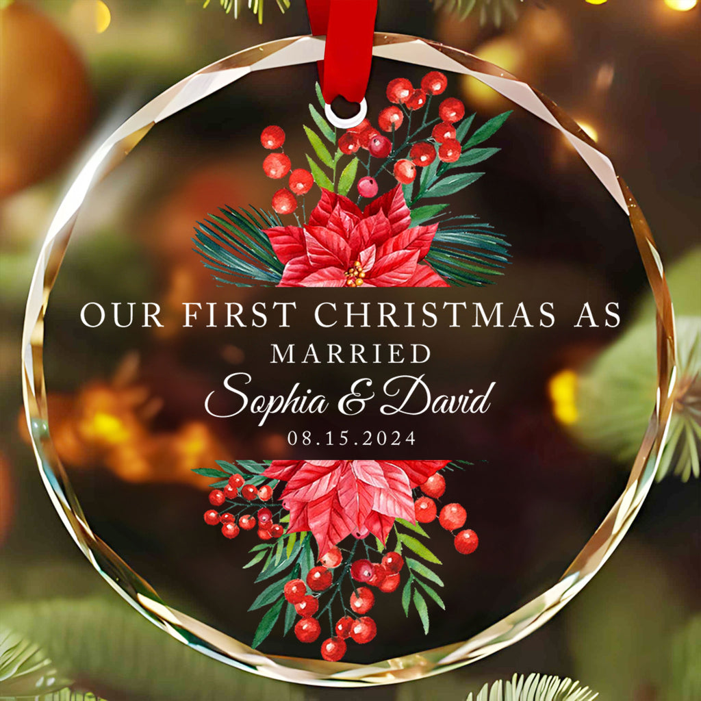 Personalized Just Married Glass Christmas Ornament, Mr and Mrs Wedding Gift - image 2