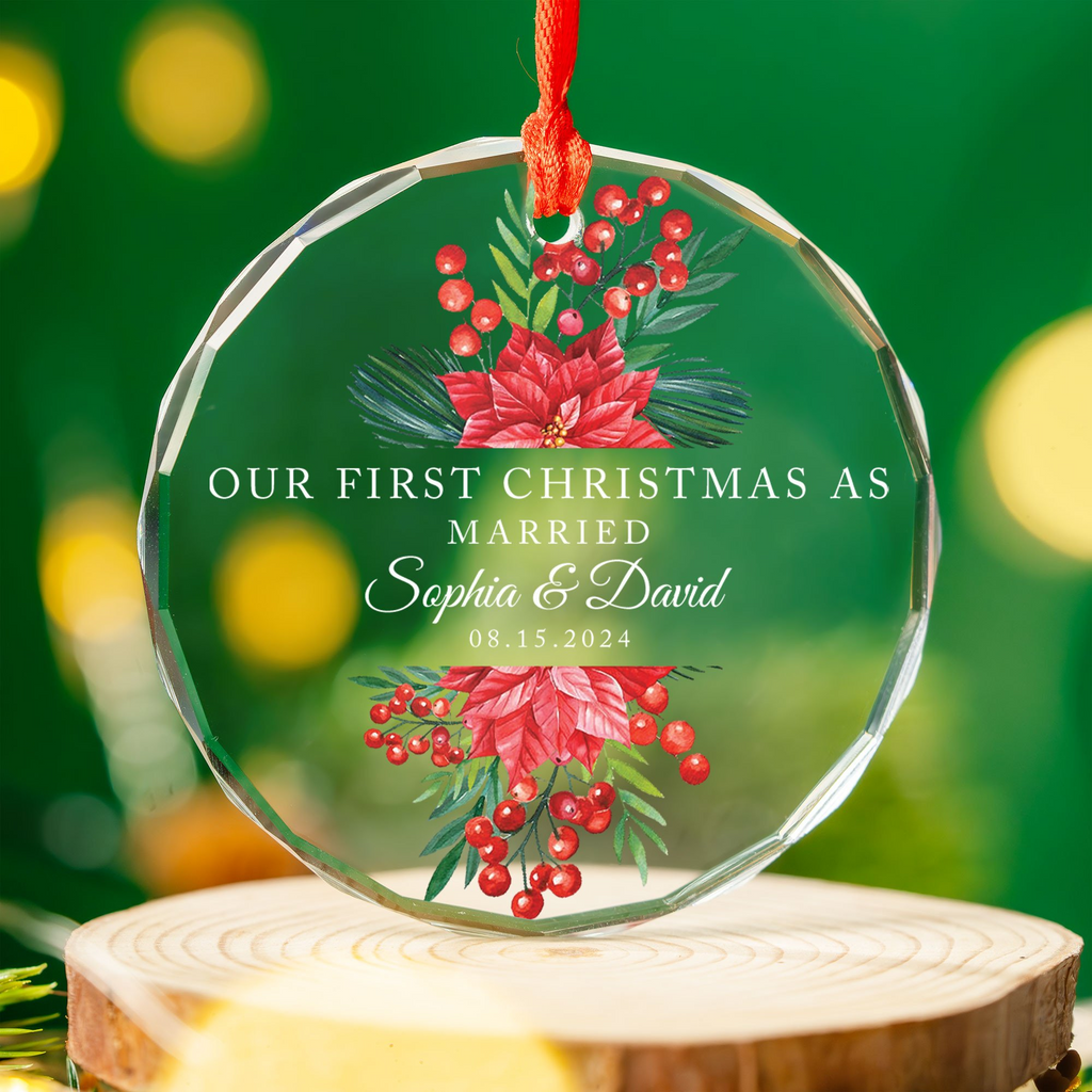 Personalized Just Married Glass Christmas Ornament, Mr and Mrs Wedding Gift - image 3