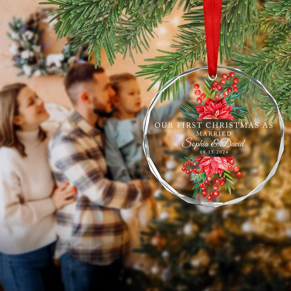 Personalized Just Married Glass Christmas Ornament, Mr and Mrs Wedding Gift - image 6