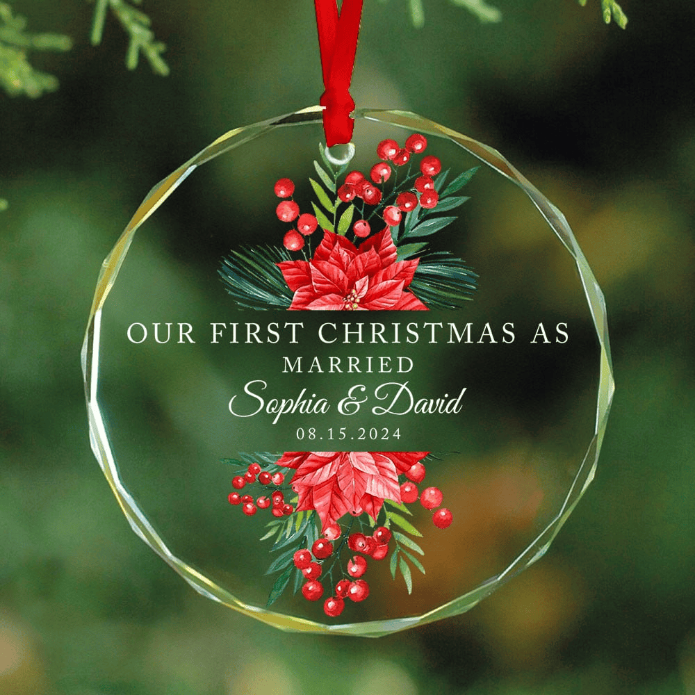 Personalized Just Married Glass Christmas Ornament, Mr and Mrs Wedding Gift - image 4