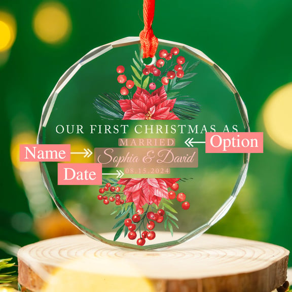 Personalized Just Married Glass Christmas Ornament, Mr and Mrs Wedding Gift - image 5