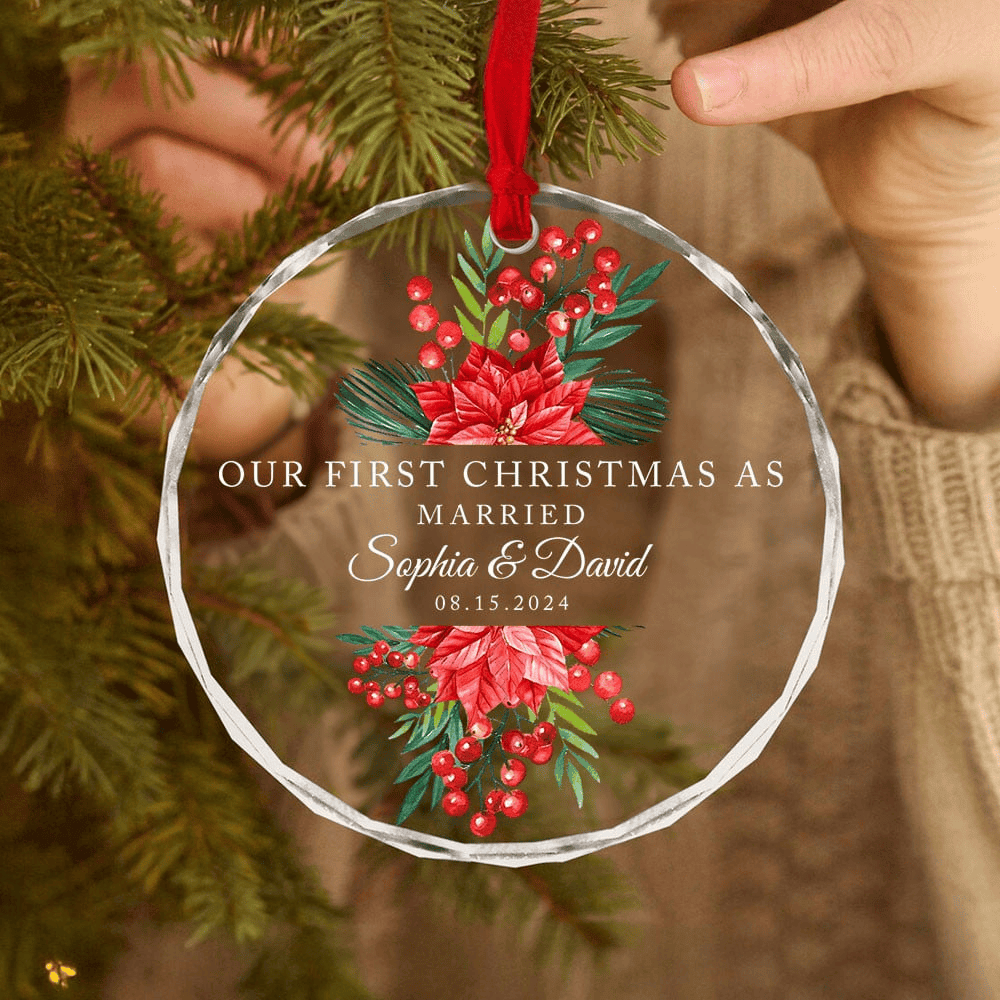 Personalized Just Married Glass Christmas Ornament, Mr and Mrs Wedding Gift - image 8