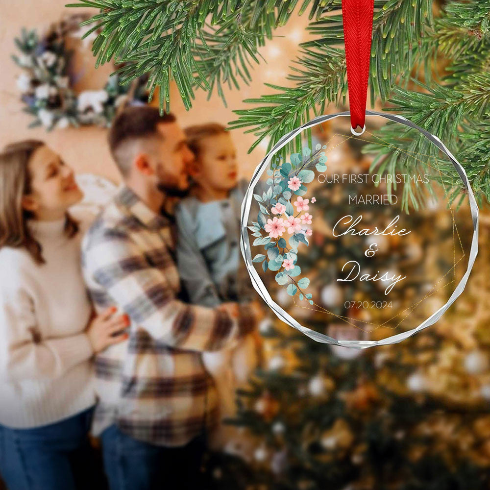 Personalized Our First Christmas as Married Glass Ornament, Anniversary Gift - image 8