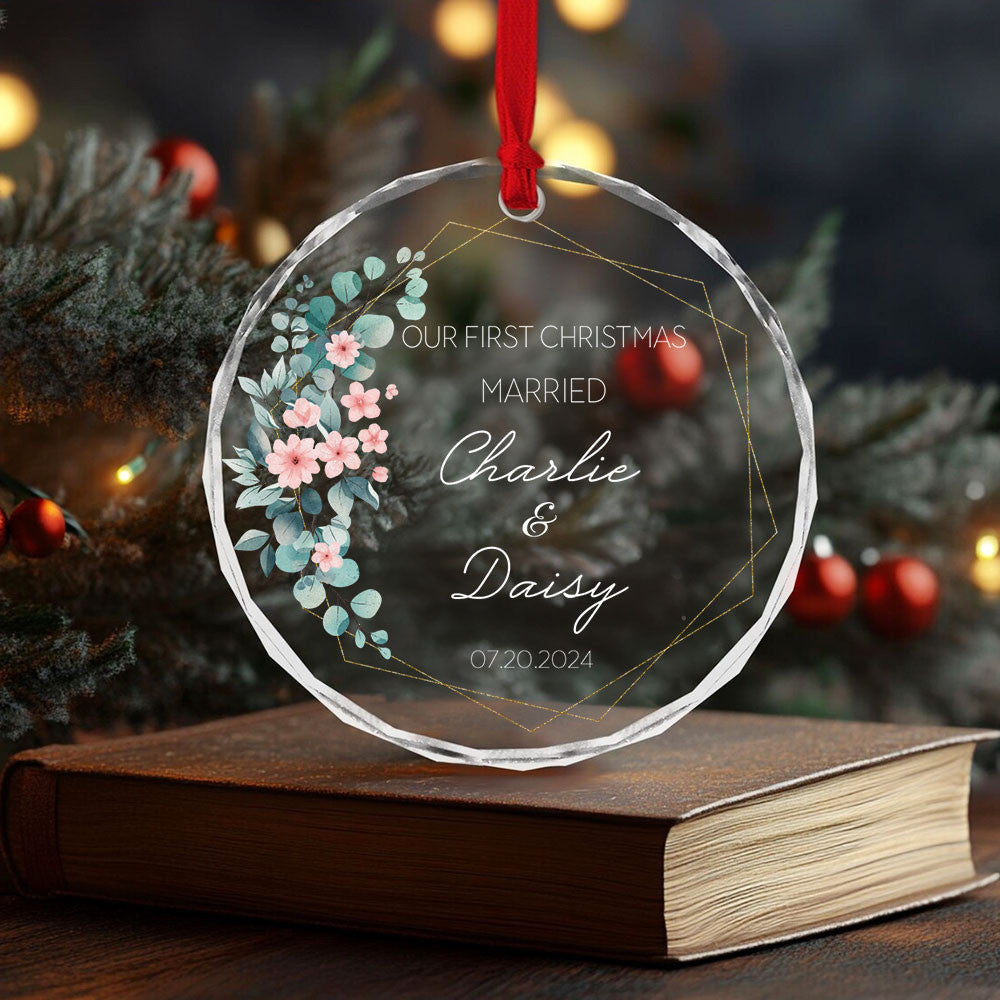 Personalized Our First Christmas as Married Glass Ornament, Anniversary Gift - image 4