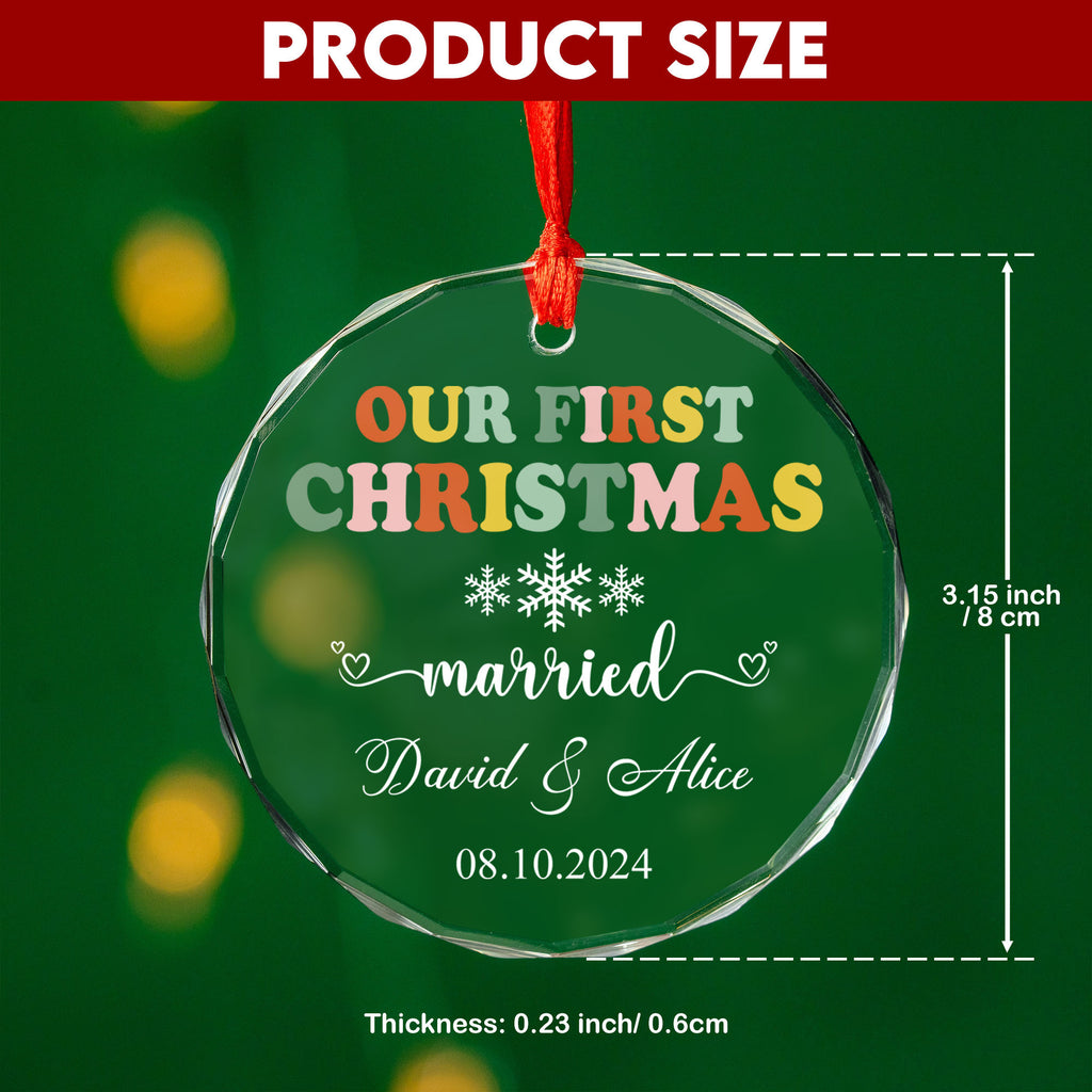 Personalized Groovy Christmas Newlywed Glass Ornament, Retro Wedding Gift - image 4