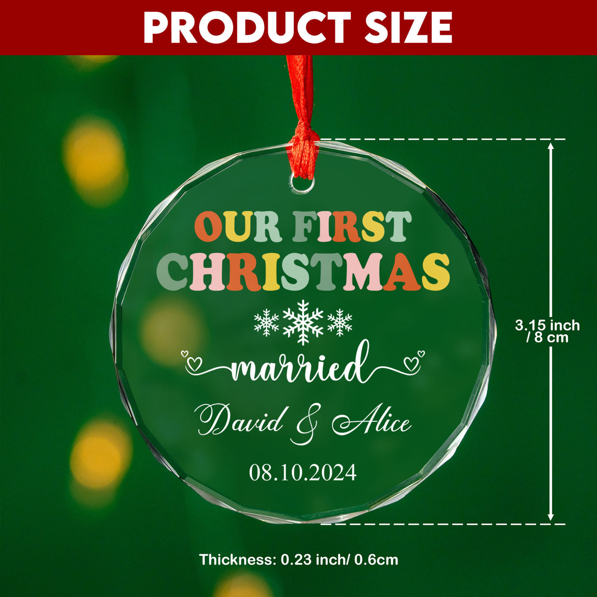 Personalized Groovy Christmas Newlywed Glass Ornament, Retro Wedding Gift - image 4