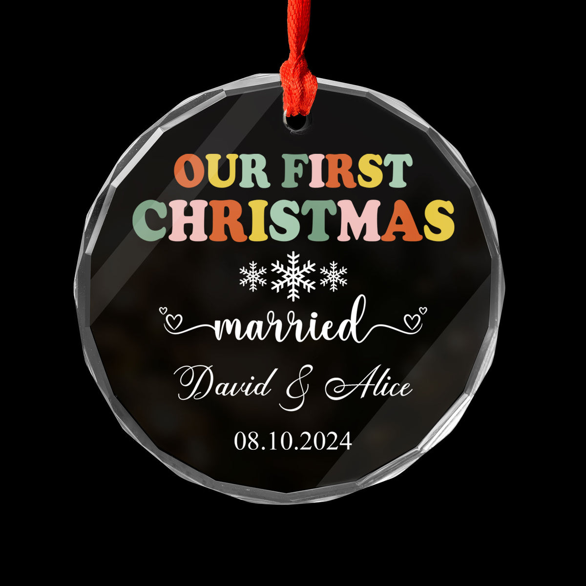 Personalized Groovy Christmas Newlywed Glass Ornament, Retro Wedding Gift - image 7