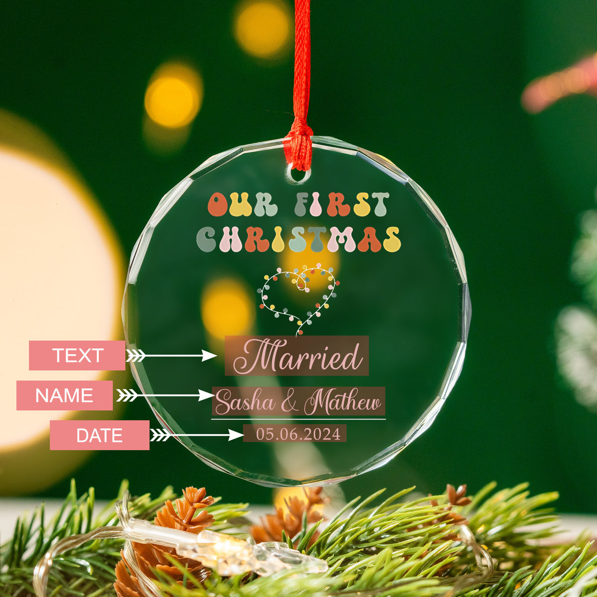 Personalized Engagement Glass Christmas Ornament, 1st Christmas Engaged Gift - image 3