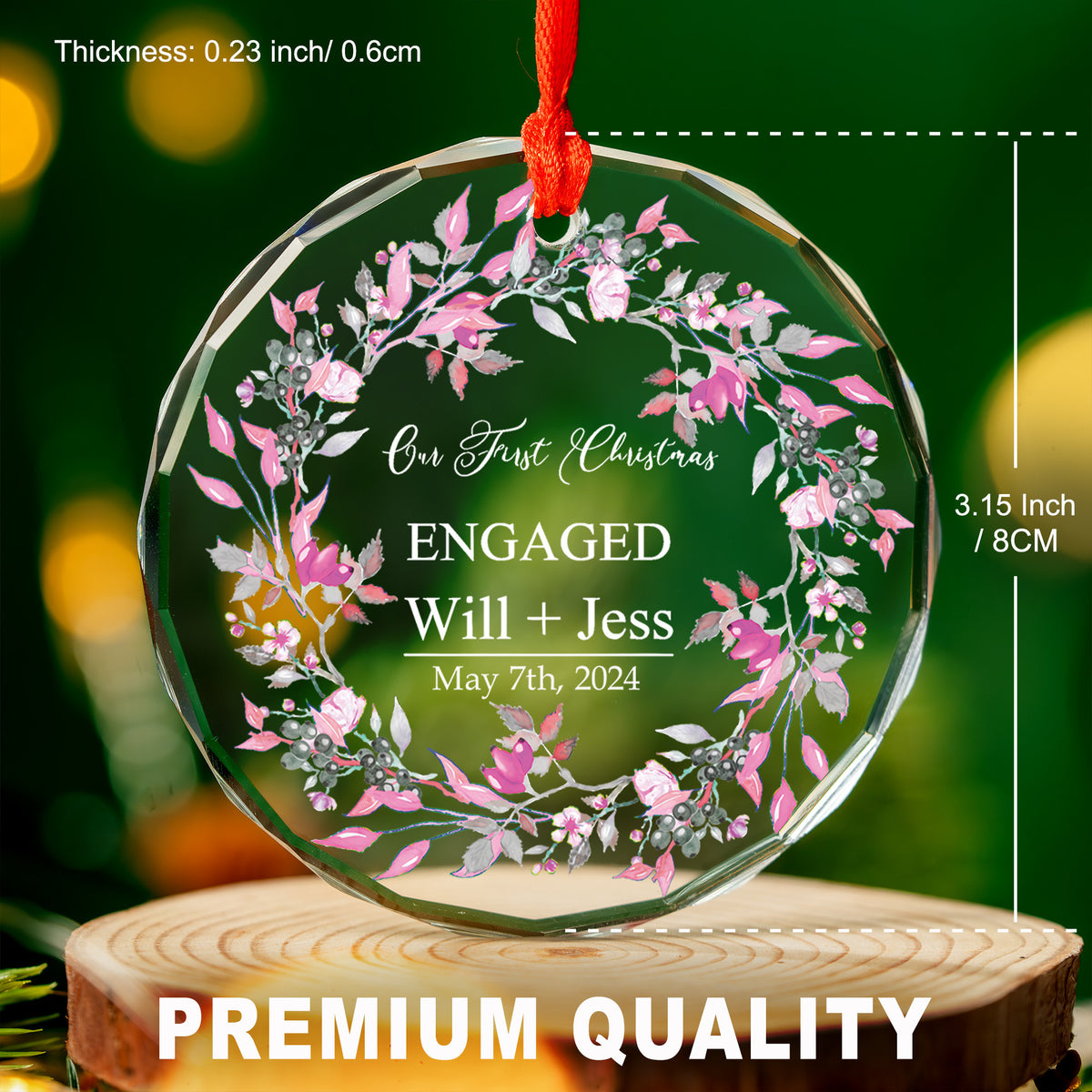 Personalized Couples Glass Christmas Ornament, Engagement Gift - image 2