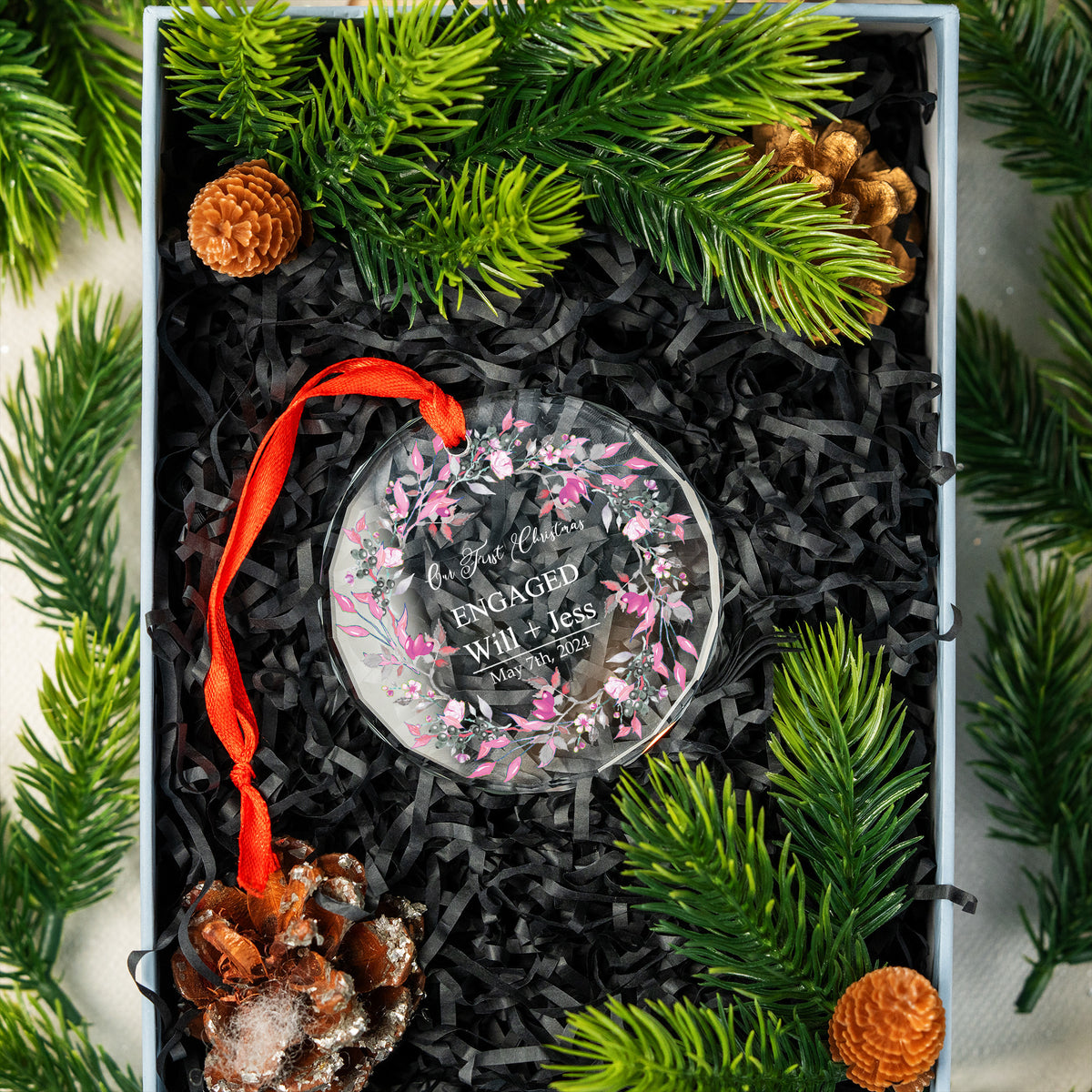 Personalized Couples Glass Christmas Ornament, Engagement Gift - image 6