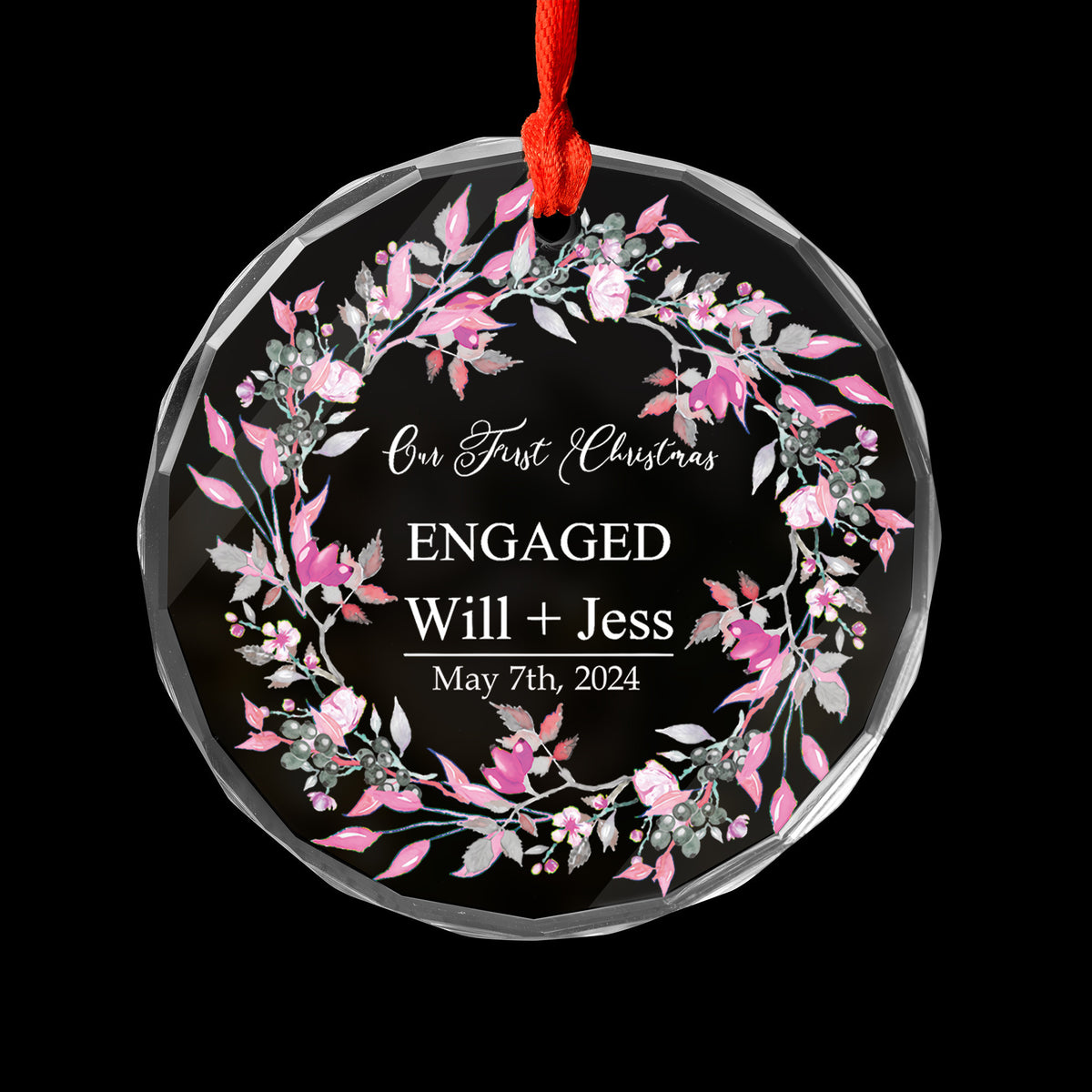 Personalized Couples Glass Christmas Ornament, Engagement Gift - image 3