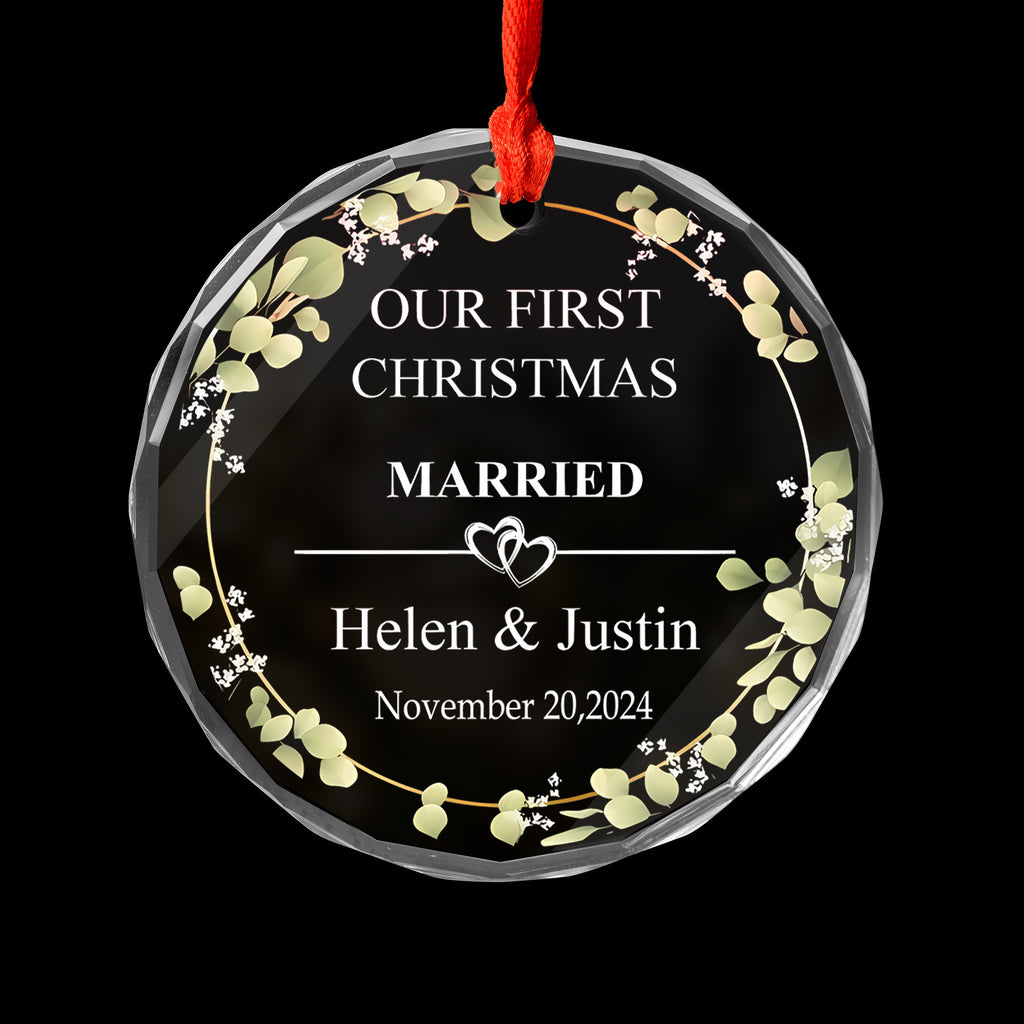 Personalized First Christmas Married Glass Ornament, Wedding Gift - image 3