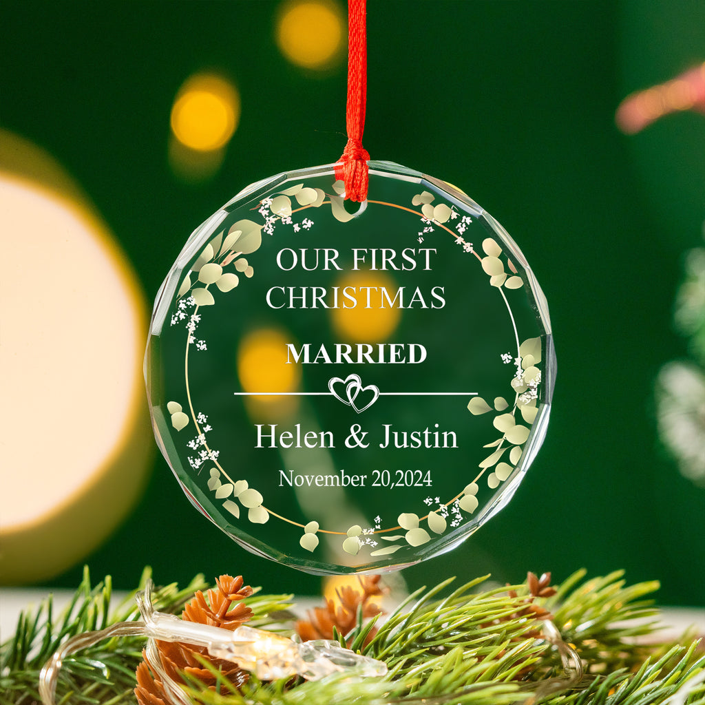 Personalized First Christmas Married Glass Ornament, Wedding Gift