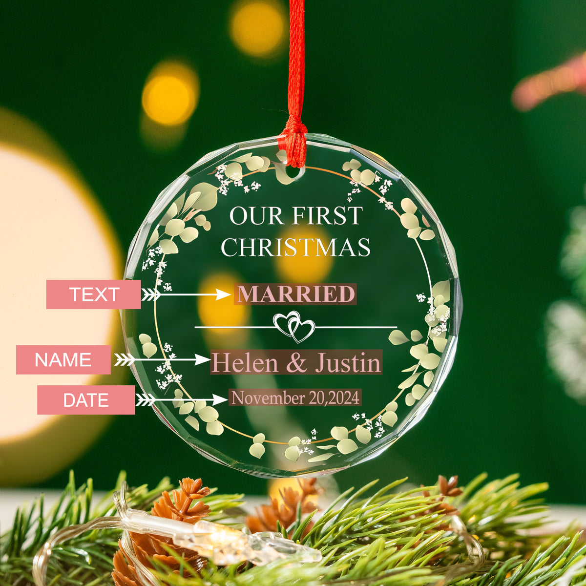 Personalized First Christmas Married Glass Ornament, Wedding Gift - image 2