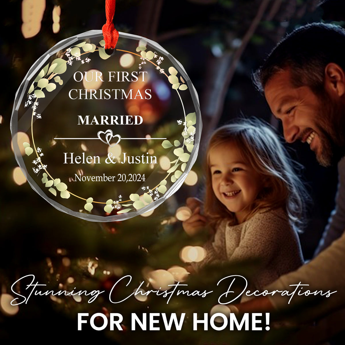 Personalized First Christmas Married Glass Ornament, Wedding Gift - image 5