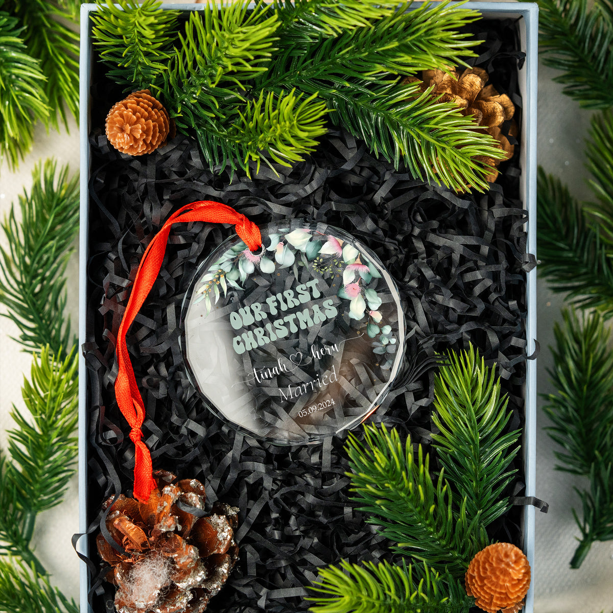 Personalized Engagement Glass Christmas Ornament 2026, Our First Christmas Gift for Fiance - image 3