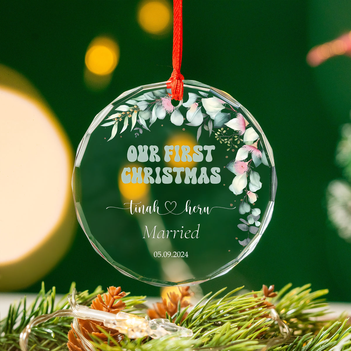 Personalized Engagement Glass Christmas Ornament 2026, Our First Christmas Gift for Fiance