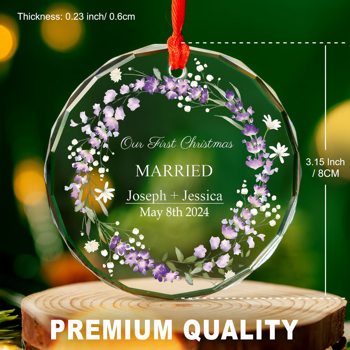 Personalized Lavender Our First Christmas Married Glass Ornament, Wedding Gift - image 3